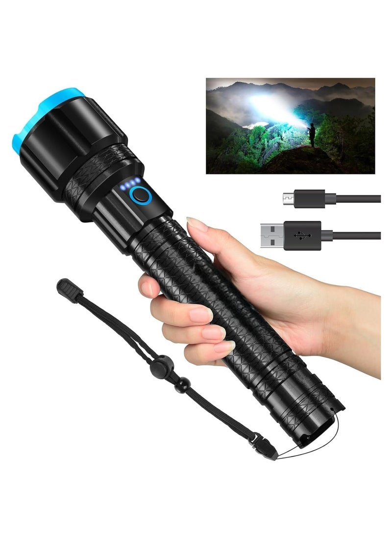 Generic High Lumens Rechargeable LED Flashlight, Powerful 900000 Lumens Super Bright Torches, Zoomable Long Handheld Tactical Light for Camping Hiking Emergency Power Bank  - Image 1