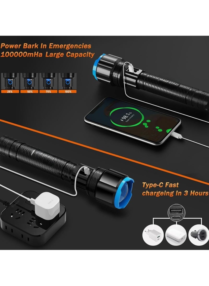 Generic High Lumens Rechargeable LED Flashlight, Powerful 900000 Lumens Super Bright Torches, Zoomable Long Handheld Tactical Light for Camping Hiking Emergency Power Bank  - Image 3