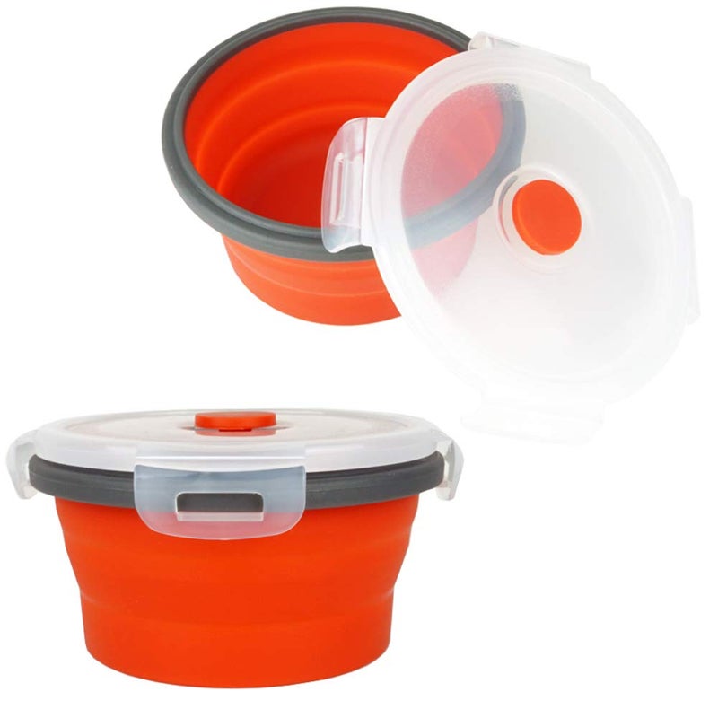 CCyanzi Ecomorning 3Piece Round Collapsible Lunch Container Silicone Food Storage Containers Collapsible Camping Bowl with Airtight Silicone Lids  Microwave  & Freezer Safe  350ML - Image 5