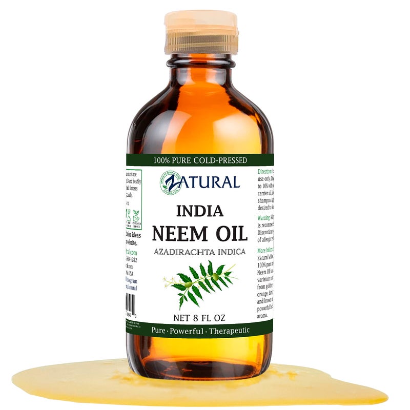 Zatural Organically Grown Neem Oil 100 Pure Cold Pressed Seed Oil Uses for Hair Skin and Nails  Outdoor 8oz