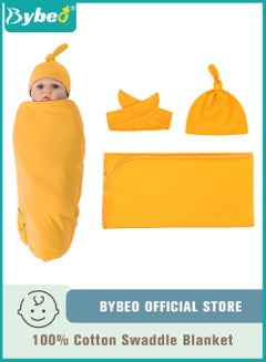 Bybeo 3 PCS Baby Swaddle Blanket, Newborn Swaddling Wrap + Headband + Hat Set Infant Receiving Blankets Sleepsack for Boys and Girls 100% Breathable Cotton  - Image 1