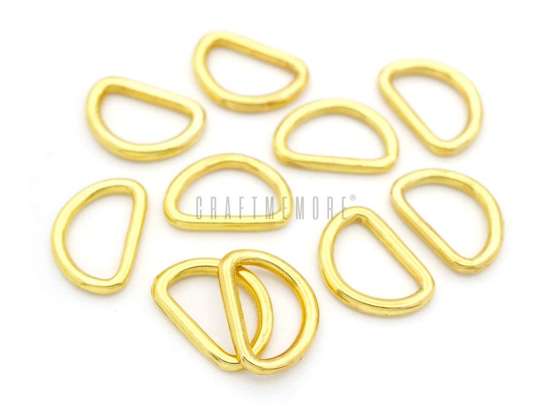 CRAFTMEmore Loops Sliders CRAFTMEmore 38 or 12 Inch Tiny DRing Findings Metal Welded D Rings for Zip Connector Puller Landyard Purse Making Pack of 50 Gold 12 Inch - Image 1