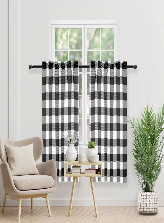 Simple Deluxe Buffalo Plaid Check Kitchen Tier Curtains, Short Small Window Gingham Curtain for Cafe, Bathroom, Kitchen Rod Pocket Curtains, 26'' W x 36'' L, Black and White - Image 3