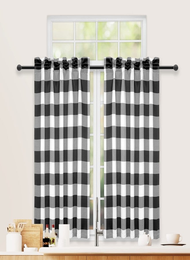 Simple Deluxe Buffalo Plaid Check Kitchen Tier Curtains, Short Small Window Gingham Curtain for Cafe, Bathroom, Kitchen Rod Pocket Curtains, 26'' W x 36'' L, Black and White - Image 1