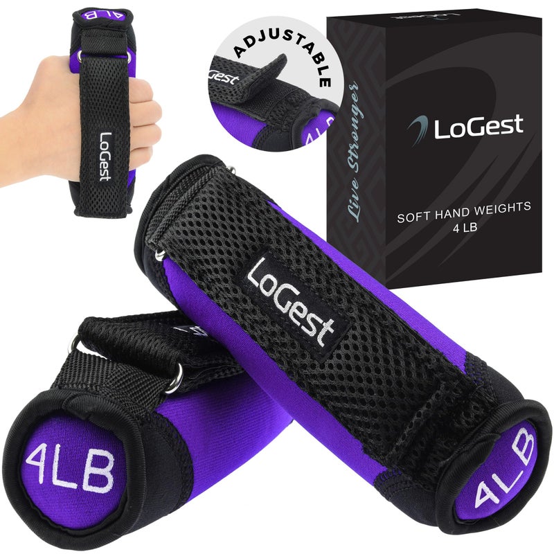 LoGest Soft Hand Weights Adjustable Straps - Comes in 1LB Weights or 2LB or 3LB 4LB - Comfortable & Secure Weighted Neoprene Dumbbells with Straps for Walking Running Cardio Workout Physical Therapy - Image 1