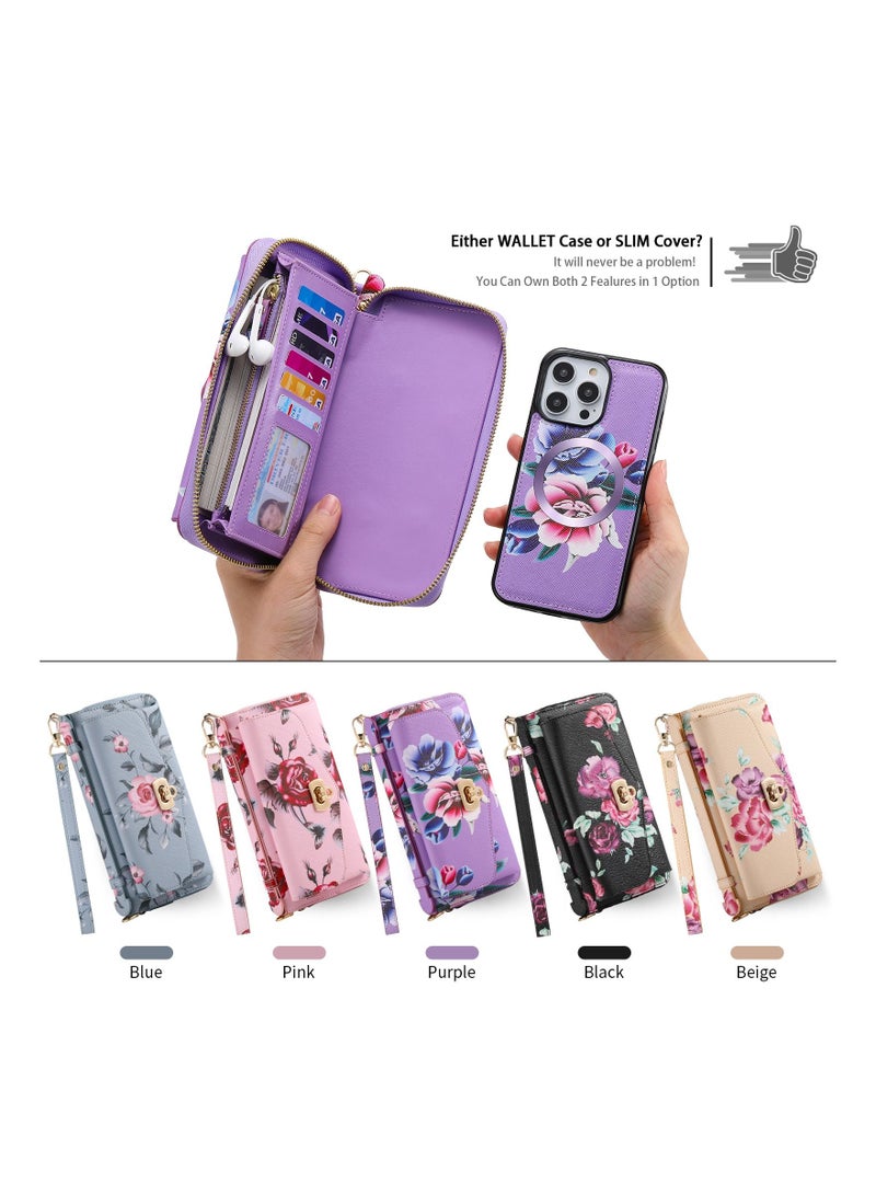 Suteni Floral Flip Cover Leather Protective Hidden Card Slots with Mirror Phone Case for iPhone - Image 2