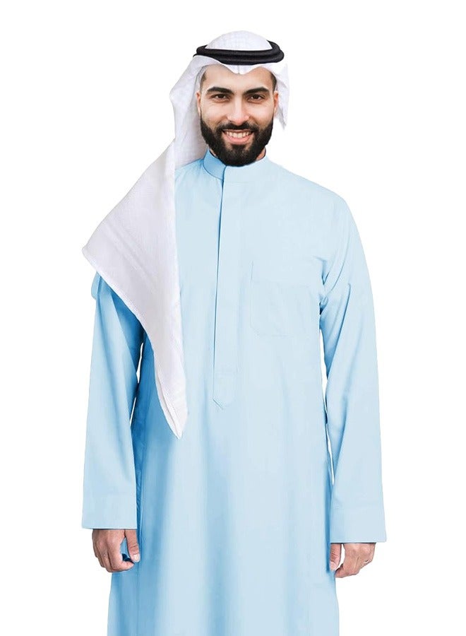 متجر اختياري ثوب سعودي رجالي – قندورة سعودية مخيطة يدويًا، كندورة كاملة الطول قابلة للتنفس ومريحة للأولاد، بياقة ماندارين، أكمام طويلة، جيب أمامي على الصدر وجيوب جانبية - Image 1