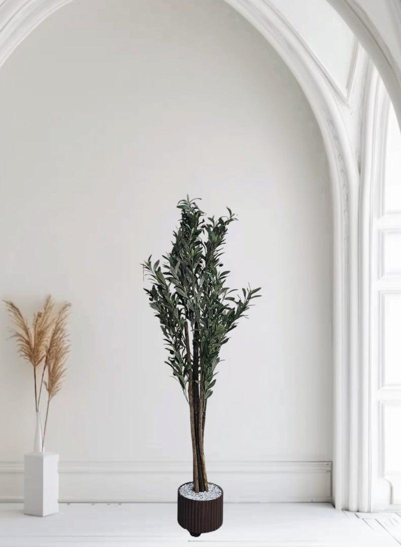 AL KHALDIYA Olive tree with a brown wooden pot in an attractive design, make your home more elegant, 145 cm  - Image 1