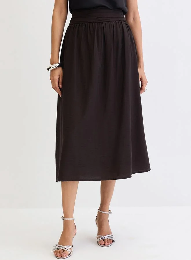 Femmella  Black Pleated Waistband Midi Skirt for Women | Best Price UAE