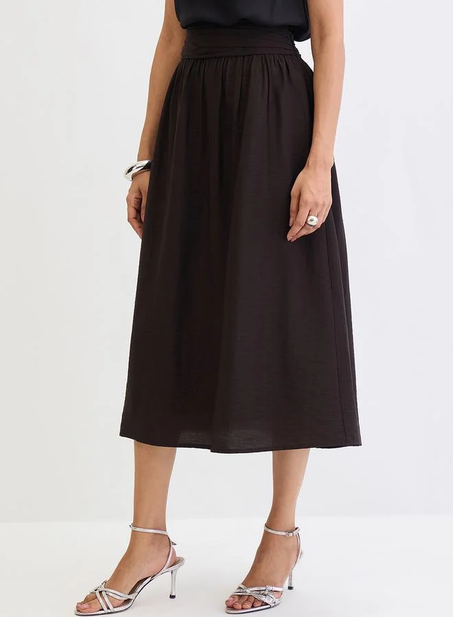 Femmella  Black Pleated Waistband Midi Skirt for Women | Best Price UAE