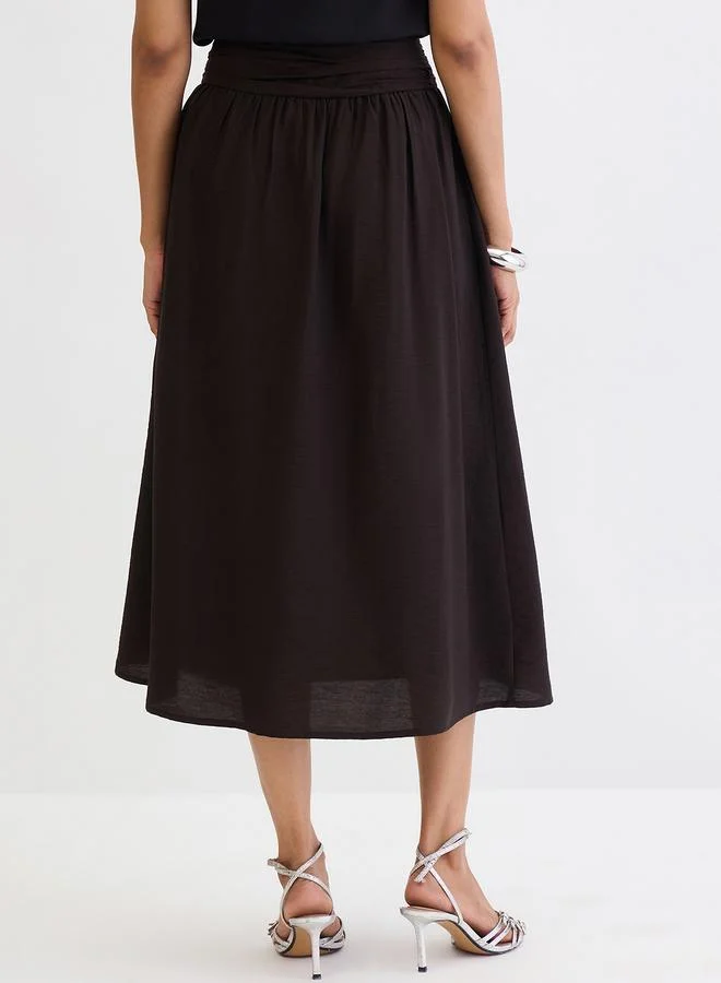 Femmella  Black Pleated Waistband Midi Skirt for Women | Best Price UAE