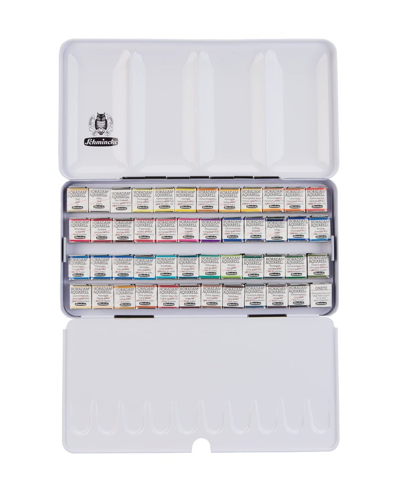 Schmincke - HORADAM AQUARELL Empty Box, 74 948 097, Black Metal Box, with Mixing Palette for Individual Filling with 48 x 1/2 or 24 x 1/1 Cells HORADAM AQUARELL - Image 4