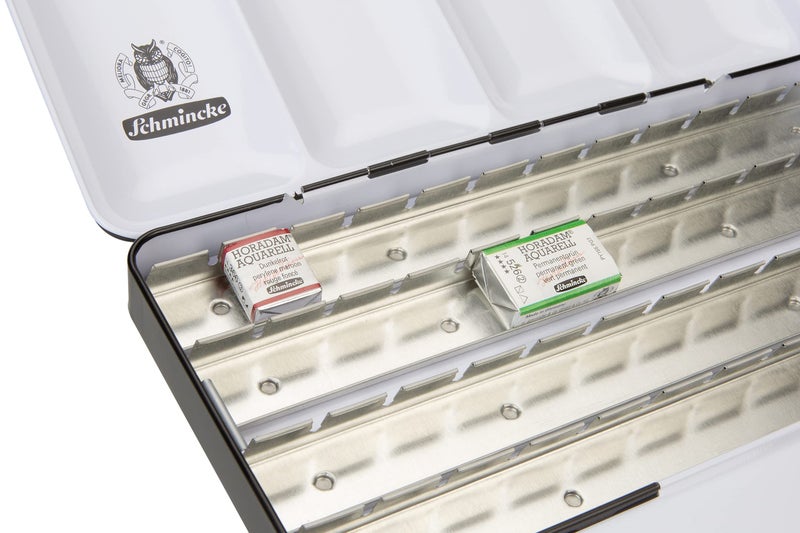 Schmincke - HORADAM AQUARELL Empty Box, 74 948 097, Black Metal Box, with Mixing Palette for Individual Filling with 48 x 1/2 or 24 x 1/1 Cells HORADAM AQUARELL - Image 3