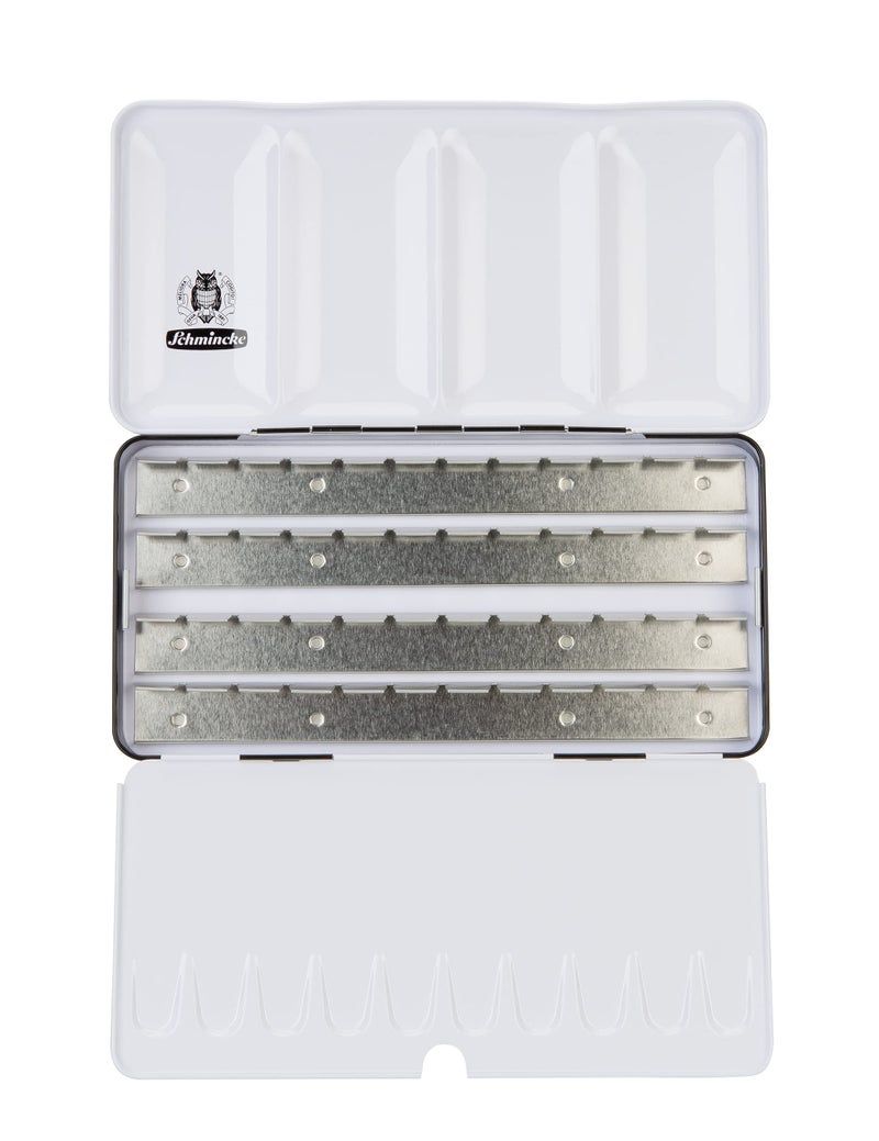 Schmincke - HORADAM AQUARELL Empty Box, 74 948 097, Black Metal Box, with Mixing Palette for Individual Filling with 48 x 1/2 or 24 x 1/1 Cells HORADAM AQUARELL - Image 1