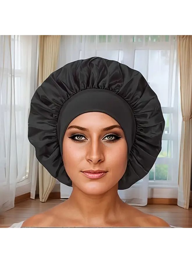 بونيه ساتان أسود قابل للتعديل للرجال والنساء لحماية الشعر ناعم ومريح - Image 4
