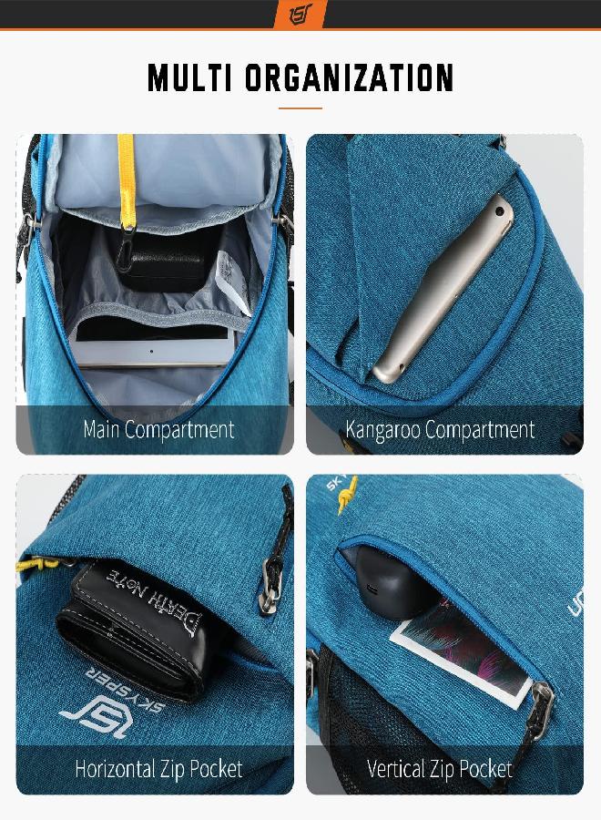 SKYSPER Sling Bag Crossbody Backpack - Chest Shoulder Cross Body Bag Travel Hiking Casual Daypack For Women Men(Blue)  - Image 2