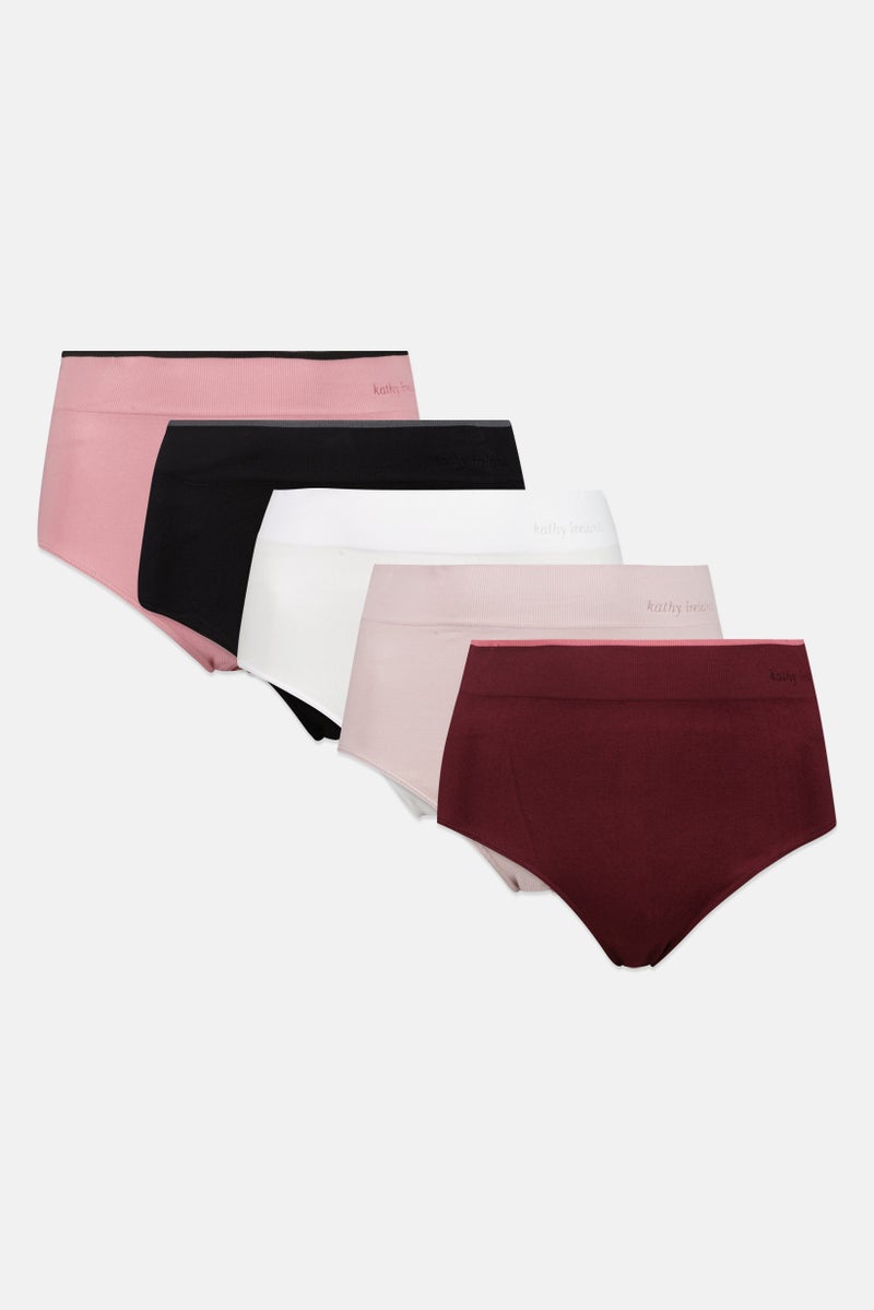Kathy Ireland Women 5 Piece Plus Size Solid Seamless Briefs, Multicolor  - Image 1