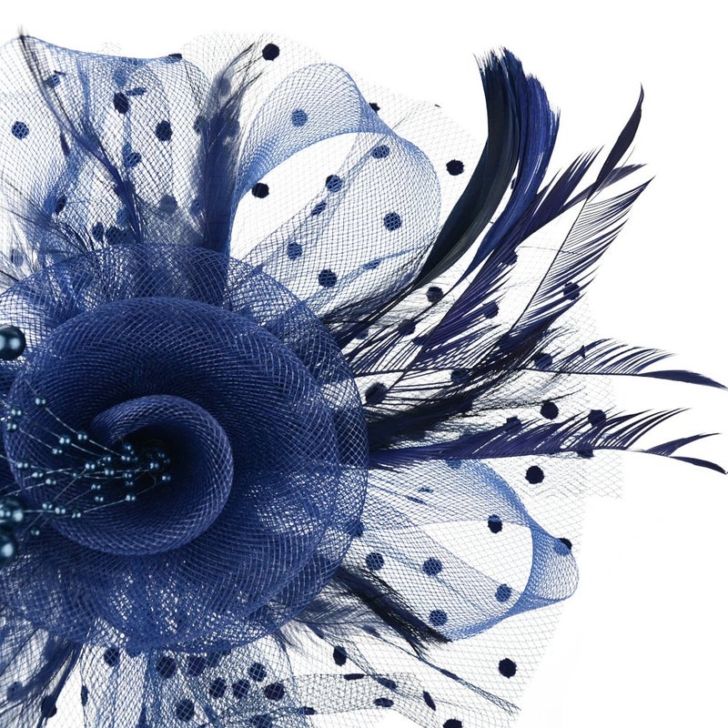 DRESHOW Fascinators Hat Flower Mesh Ribbons Feathers on a Headband and a Clip Tea Party Headwear for Girls and Women - Image 3