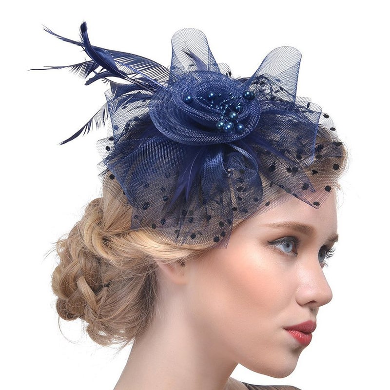 DRESHOW Fascinators Hat Flower Mesh Ribbons Feathers on a Headband and a Clip Tea Party Headwear for Girls and Women - Image 2