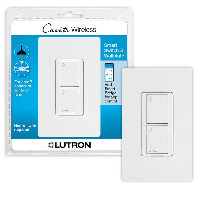 Lutron Caseta Original Smart Switch with Wallplate (Lutron Smart Hub Required), for LED Lights and Fans, 5 Amp, Single-Pole/3Way, Neutral Required, PDW-5ANS-WH-A, White - Image 1