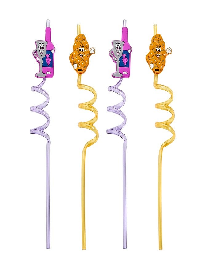 رايت لايت مجموعة رايت لايت من 4 شفاطات ملونة قابلة لإعادة الاستخدام خاصة بيوم السبت - 2 شفاطات عليها رمز الخبز اليهودي و2 شفاطات عليها رمز أكواب القداس - ممتعة ومثالية لمشروبات يوم السبت - Image 1