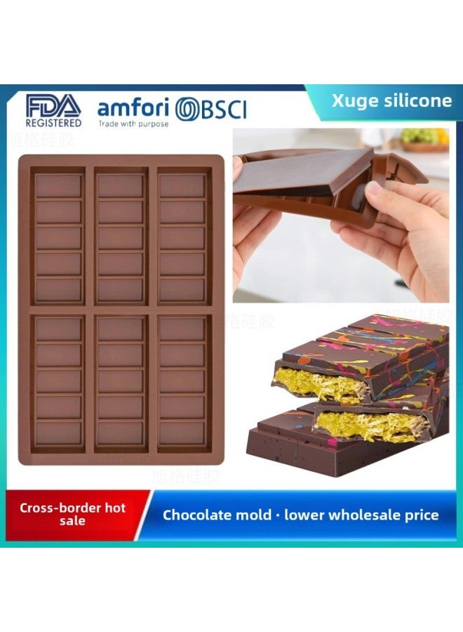 6 Company Long Square Chocolate Mold Food Grade Silicone DIY Baking Utensils Kitchen Cake Mold Full Version-Color:Coffee Color - Image 2