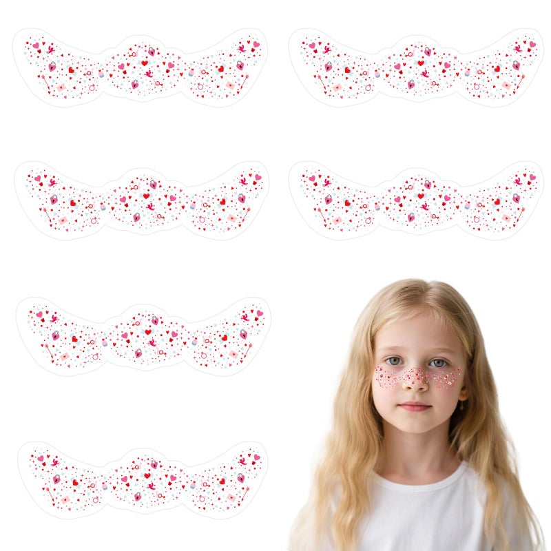 Sinbana 6pcs Valentines Face Freckle Patches, Waterproof Valentines Freckles Temporary Tattoos with Heart & Letter Glitter Designs Face Makeup Patches for Dance Party Cosplay - Image 1