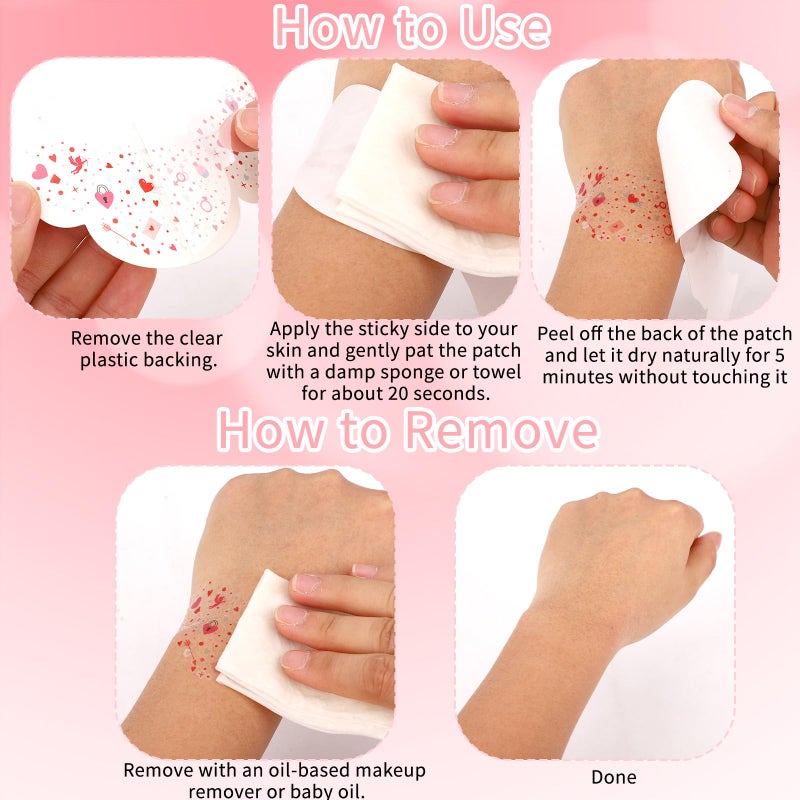 Sinbana 6pcs Valentines Face Freckle Patches, Waterproof Valentines Freckles Temporary Tattoos with Heart & Letter Glitter Designs Face Makeup Patches for Dance Party Cosplay - Image 5