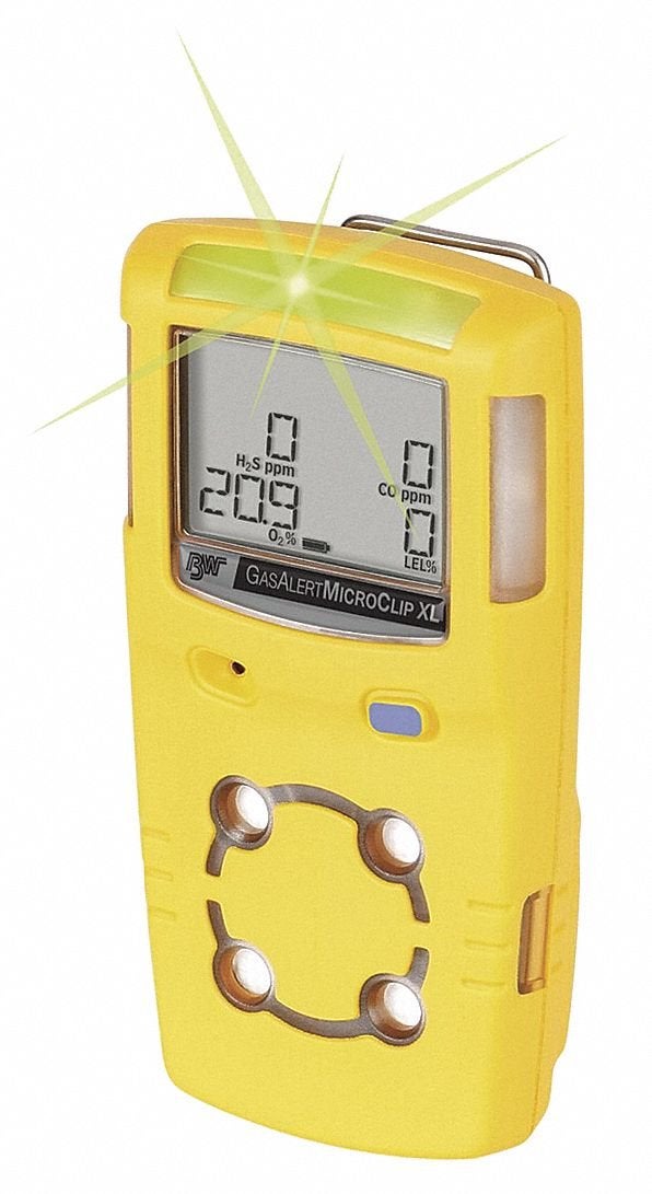 BW Technologies MCXL-XWHM-Y-NA GasAlertMicroClip XL 4 Gas Detector, CO, H2S, LEL and O2, Yellow - Image 1
