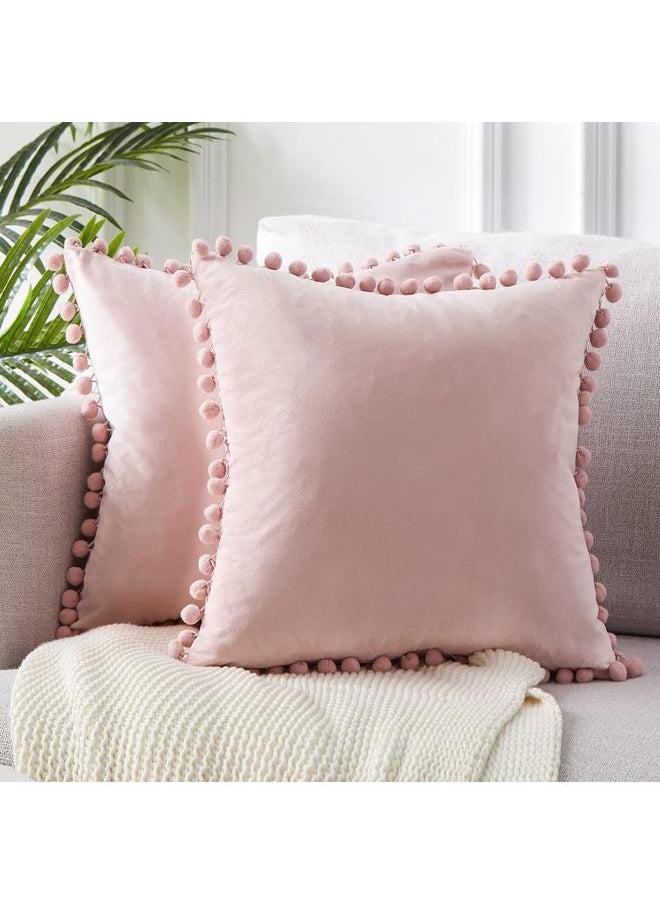 yongsheng Top Finel Blush Pink Throw Pillow Covers 18x18 Inches for Couch Aesthetic Decorative Sofa Pillow Covers Set of 2 Soft Velvet Cushion Cover  - Image 1