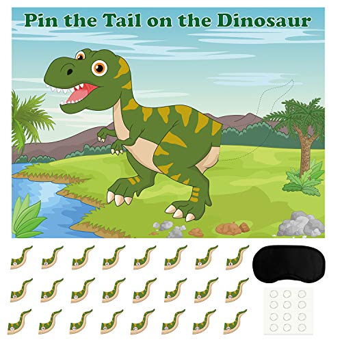 FEPITO Pin The Tail on The Dinosaur Game with 24 Pcs Tails for Dinosaur Birthday Party Supplies Boys Dinosaur Party Game - Image 1