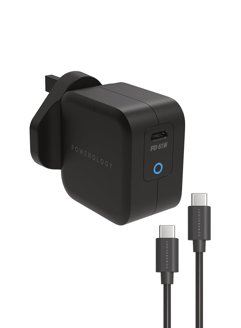 باورولوجي شاحن بي دي جانج مدمج للغاية بقوة 61 واط مع كابل يو اس بي-سي إلى يو اس بي-سي 2 متر ، شحن مثالي لـ 13 " ماك بوك برو ونماذج أخرى مماثلة من لينوفو وسوني ومايكروسوفت-أسود - Image 1