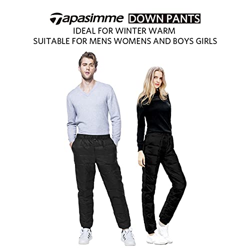 Tapasimme Men's Winter Warm Loose Packable Down Pants Puffer High Waisted Nylon Compression Lightweight Snow Trousers (X-Large, Black) - Image 3