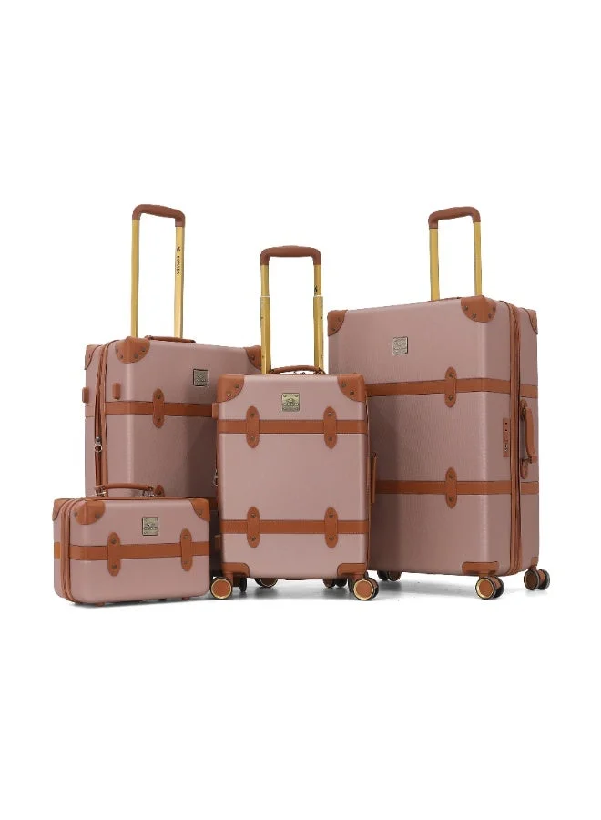 Sonada SONSDA 4-Piece Hardshell Luggage Set with Spinner Wheels, TSA Lock, Pink Vintage Leather-Style