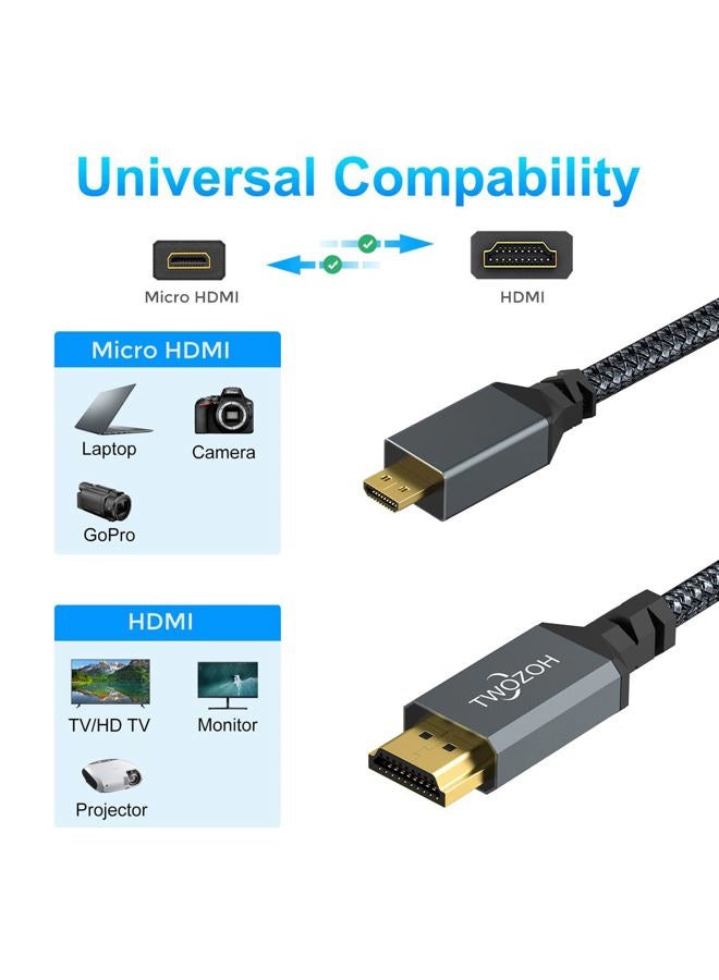 Twozoh Micro HDMI to HDMI Cable 1FT 2 Pack, Nylon Braided Micro HDMI Cable Support 3D/4K@60Hz 18Gbps/2160P/1080P for GoPro Hero7/8/9 Raspberry Pi 4 - Image 5