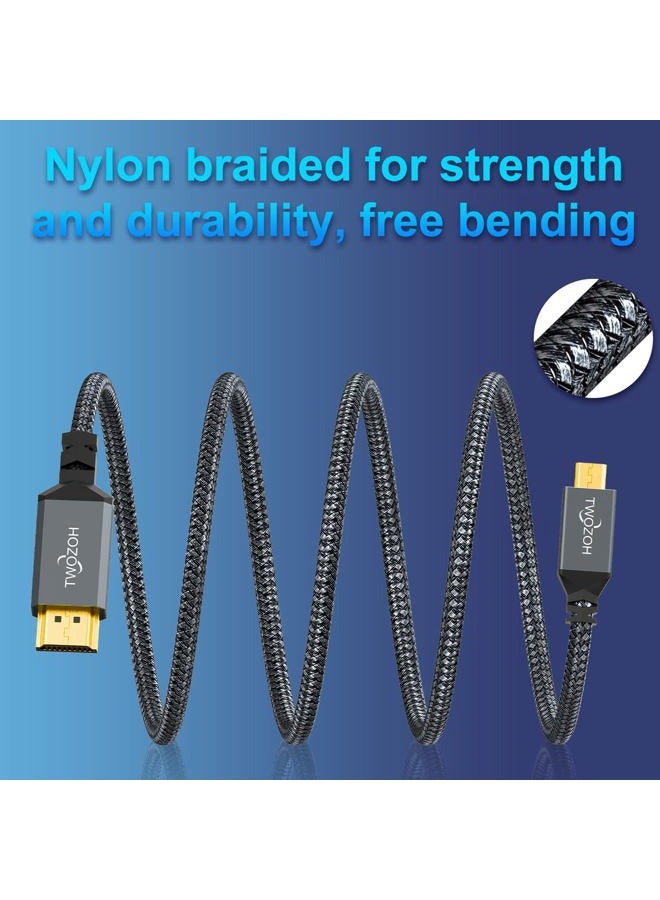 Twozoh Micro HDMI to HDMI Cable 1FT 2 Pack, Nylon Braided Micro HDMI Cable Support 3D/4K@60Hz 18Gbps/2160P/1080P for GoPro Hero7/8/9 Raspberry Pi 4 - Image 4