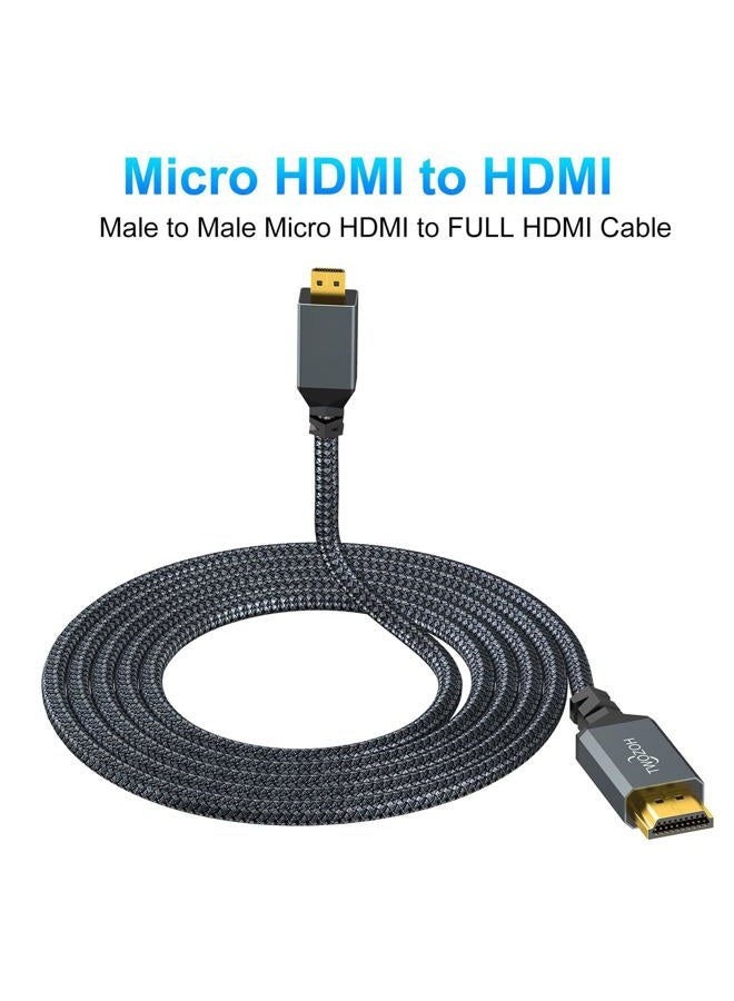 Twozoh Micro HDMI to HDMI Cable 1FT 2 Pack, Nylon Braided Micro HDMI Cable Support 3D/4K@60Hz 18Gbps/2160P/1080P for GoPro Hero7/8/9 Raspberry Pi 4 - Image 3
