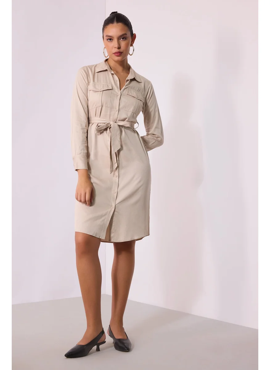 Virgio Virgio Women Viscose Shirt Collar Midi Length Solid Cuff Sleeve Dress