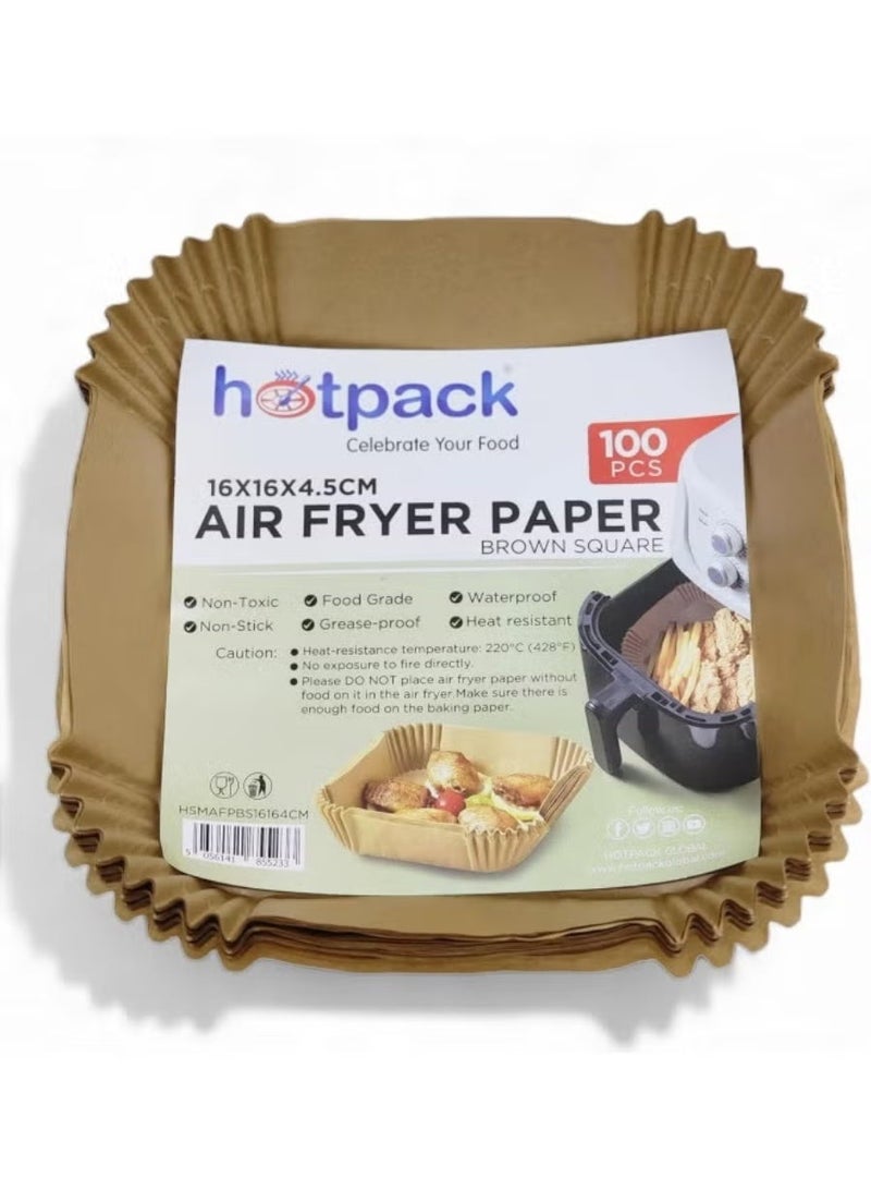 هوت باك ورق هواء ساخن هاتباك بطانات بنية مربعة 16 × 16 × 4.5 سم – 100 قطعة - Image 1