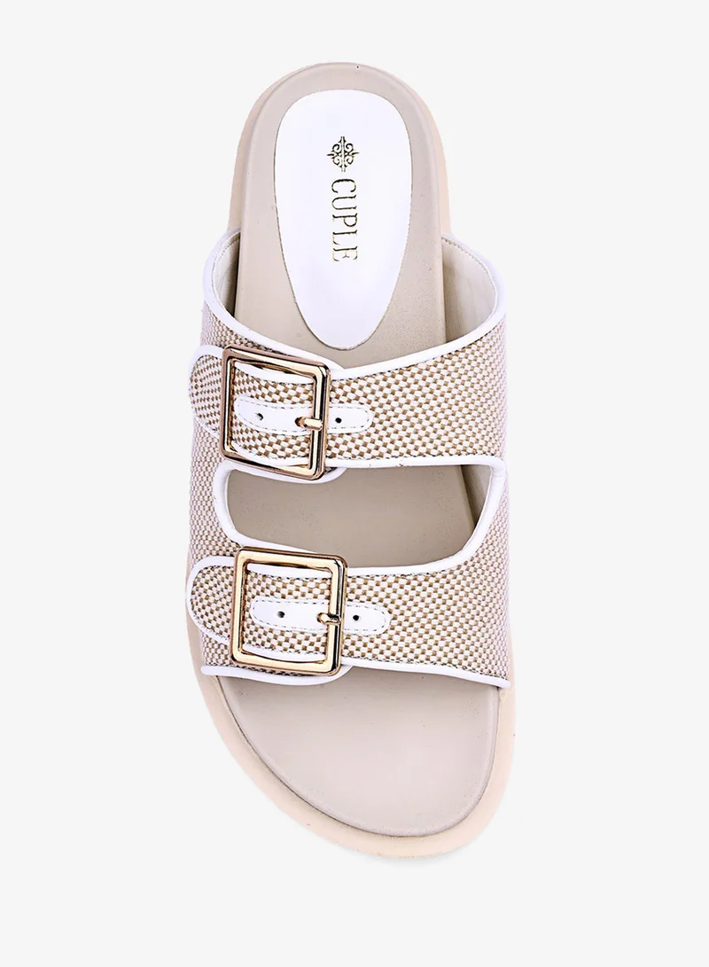 كابلي صندل مسطح نسائي منسوج بملمس ناعم