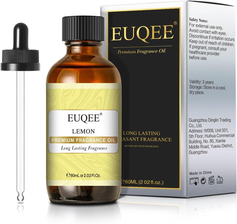 EUQEE Lemon Fragrance Oi Premium Essential Oil with Glass Dropper for Diffuser, DIY Bath Bombs, Candle Making - 2.02 Fl oz/ 60ML
