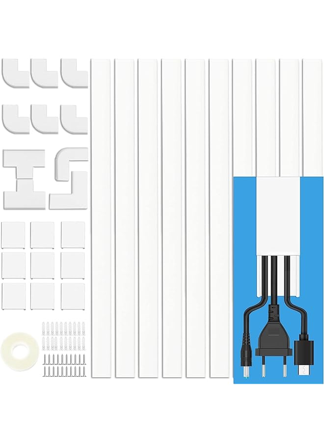promass 157in Cord Cover Raceway Kit, Paintable Cable Concealer, Cable Covers Wire Covers for Cords on Wall, Easy Install Cable Management Kit - Image 1