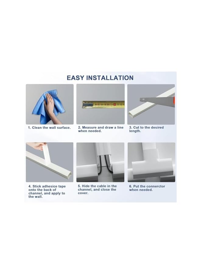 promass 157in Cord Cover Raceway Kit, Paintable Cable Concealer, Cable Covers Wire Covers for Cords on Wall, Easy Install Cable Management Kit - Image 5