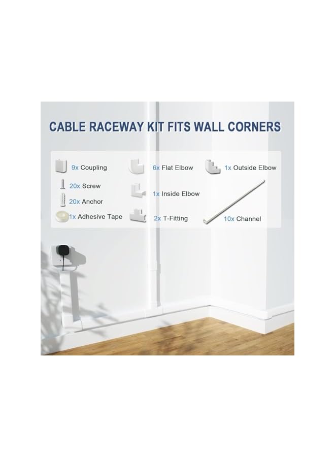 promass 157in Cord Cover Raceway Kit, Paintable Cable Concealer, Cable Covers Wire Covers for Cords on Wall, Easy Install Cable Management Kit - Image 3