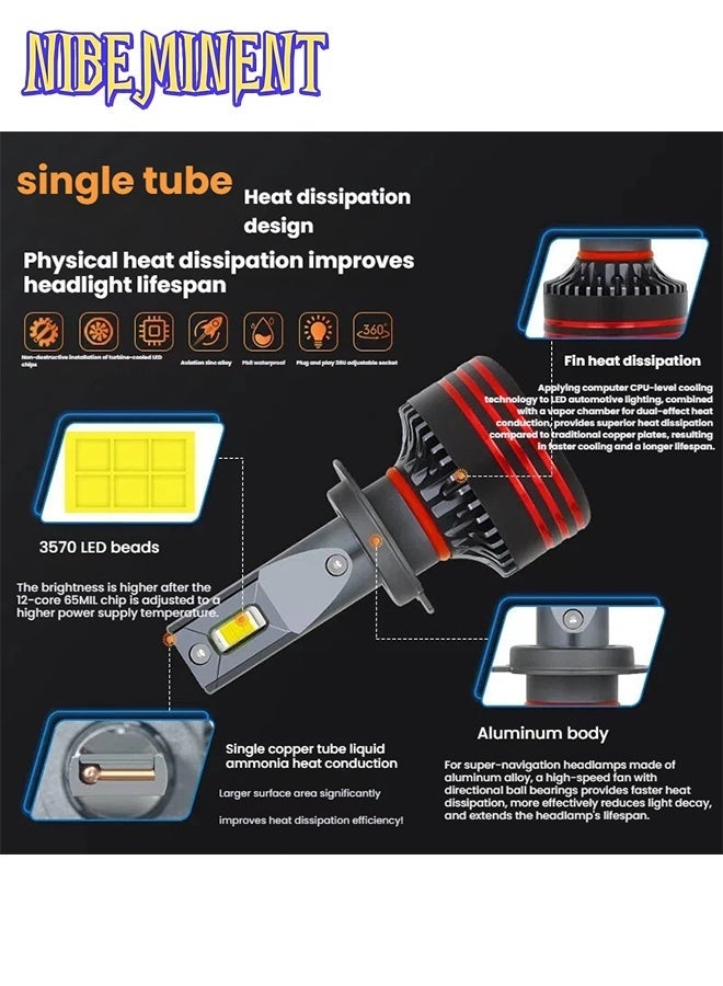 NIBEMINENT 2-Piece Set M8 Pro HB3/9005 HB4/9006 LED Headlight Bulb, 60W 6000K 12000LM High and Low Beam Halogen Replacement LED Bulb, Super Bright Cool White Light, H8, H9, H11 Car Fog Light Cooling Fan Fog Bulb, Plug and Play, with Cooling Fan - Image 3