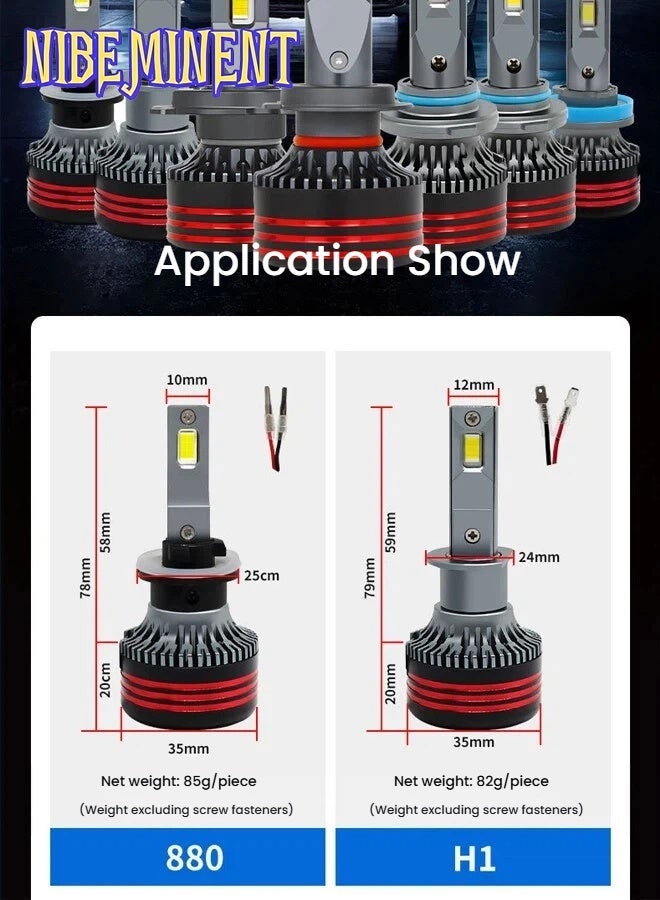 NIBEMINENT 2-Piece Set M8 Pro HB3/9005 HB4/9006 LED Headlight Bulb, 60W 6000K 12000LM High and Low Beam Halogen Replacement LED Bulb, Super Bright Cool White Light, H8, H9, H11 Car Fog Light Cooling Fan Fog Bulb, Plug and Play, with Cooling Fan - Image 5