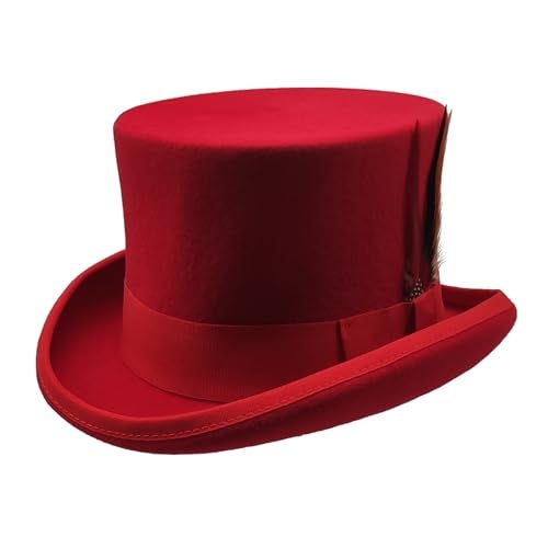 Willheoy Wool Top Hat for Men Satin Lined Topper Hat Black Mens Tall Tophat Christmas Costume Cap Red - Image 1