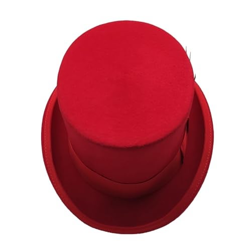 Willheoy Wool Top Hat for Men Satin Lined Topper Hat Black Mens Tall Tophat Christmas Costume Cap Red - Image 5