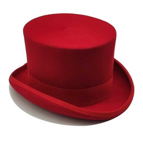 Willheoy Wool Top Hat for Men Satin Lined Topper Hat Black Mens Tall Tophat Christmas Costume Cap Red - Image 4