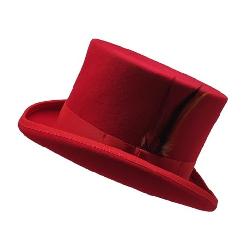 Willheoy Wool Top Hat for Men Satin Lined Topper Hat Black Mens Tall Tophat Christmas Costume Cap Red - Image 3